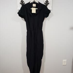Easy Clothes Black Jumpsuit Women’s Medium Button Front Short Sleeve Minimal